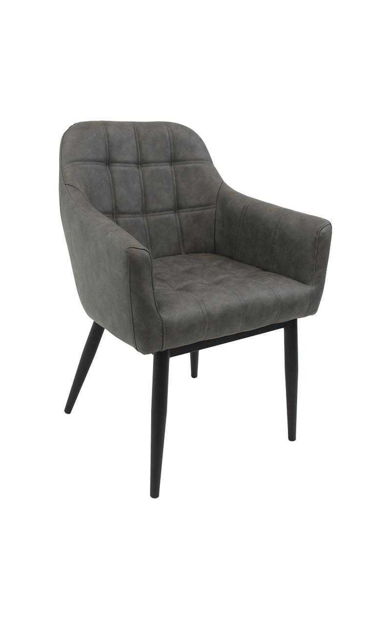 Grey PU leather armchair with black steel legs