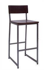 Clear Coat Metal Barstool with Walnut Color Rubber Wood Back & Seat