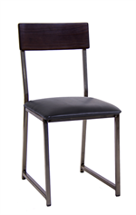 Clear Coat Metal Chair with Walnut Color Rubber Wood Back & Black Vinyl Seat