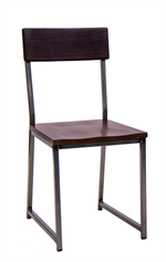 Clear Coat Metal Chair with Walnut Color Rubber Wood Back & Seat