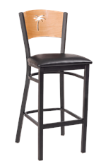 Palm Tree Back Metal Barstool with Vinyl/ Veneer/ Wood Seat Options