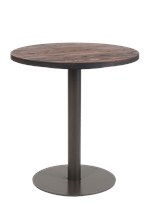 27.5" Round Indoor Steel Table with Walnut Color Elm Wood Top