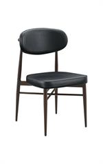 Indoor Black Metal Chair with Oval Upholstered Backrest and Padded Seat