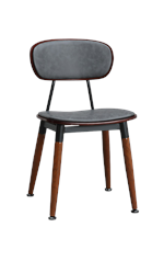 Wood Grain Steel Chair in Walnut Finish w/ Gray Vinyl Seat & Back for Indoor Use