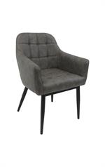Grey PU leather armchair with black steel legs