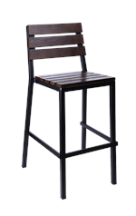 Metal Barstool with Slatted Ashwood Seat & Back in Walnut Color for Indoor Use