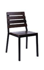 Metal Chair with Slatted Ashwood Seat & Back in Walnut Color for Indoor Use