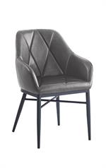 Metal Armchair w/ Large Diamond Pattern Stitched Vinyl Seat in Dark Gray