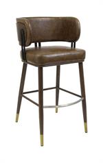 Indoor Curved Back Barstool with Metal Frame and Caramel Vinyl Upholstery