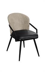 Indoor Black Metal Arm Chair with Black Vinyl Seat and Beige Fabric Back