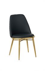 Indoor Black Vinyl Chair with Quilted Wave Back and Gold Metal Frame