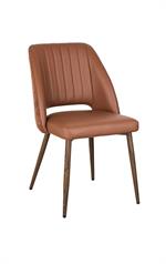 Indoor Caramel Brown Metal Chair with Vinyl Padded Seat & Back and Woodgrain Frame