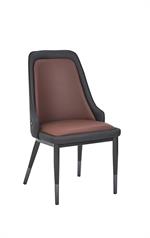 Indoor Modern Metal Dining Chair with Two-Tone Vinyl Upholstery