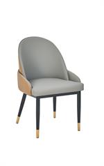 Indoor Gray and Brown Padded Vinyl Metal Chair with Black and Gold Legs