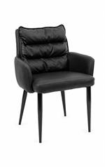 Indoor Black Upholstered Armchair with Channel Back Cushion and Metal Frame