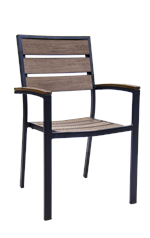 Black Aluminum Armchair with Imitation Teak Slats Seat and Back