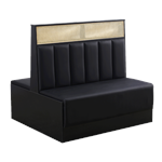 Melamine Frame, 6-Vertical-Channel Black Vinyl Double Booth w/ Natural Woven Rattan Head Roll