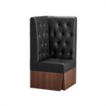 24"L x 46"H Corner Booth Unit, Diamond Tufted Black Vinyl & Walnut Melamine Base