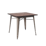 31"X31" Indoor Steel Table with Walnut Color Elm Wood Top, 4-pc Steel Legs in Gun Color Coating