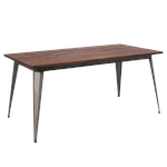 31"X63" Indoor Steel Table with Walnut Color Elm Wood Top, 4-pc Steel Legs in Gun Color Coating