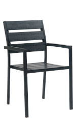 Black Steel Armchair with Black Imitation Teak Slat Back & Seat
