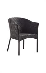 Outdoor Black Metal Armchair with Wicker Back and Seat