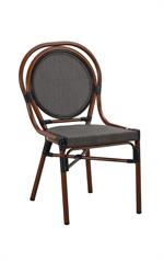 Outdoor Aluminum Patio Chair with Charcoal Poly Weave and Walnut Finish